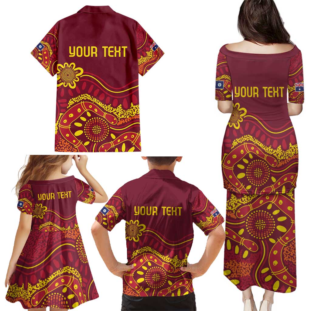 Personalised Australia Queensland Dragons Boat Family Matching Puletasi and Hawaiian Shirt Aussie Aboriginal Dot Style