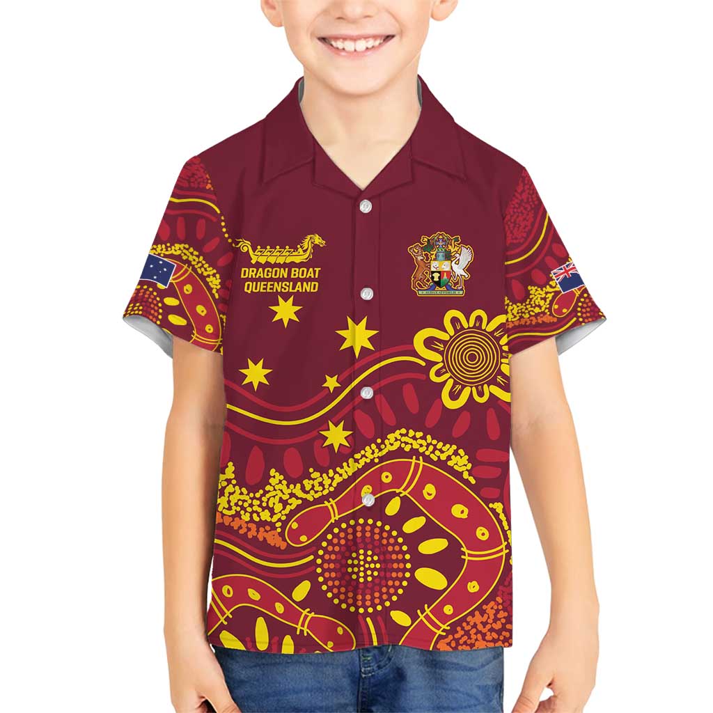 Personalised Australia Queensland Dragons Boat Family Matching Puletasi and Hawaiian Shirt Aussie Aboriginal Dot Style