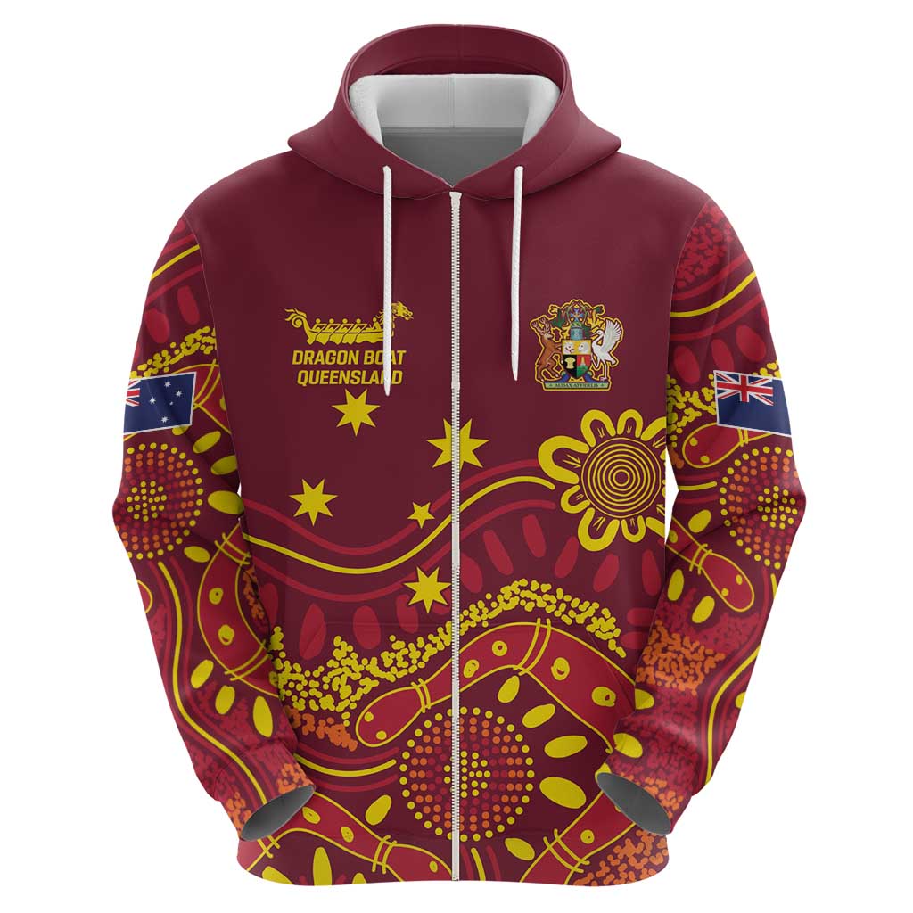 Personalised Australia Queensland Dragons Boat Hoodie Aussie Aboriginal Dot Style LT9 - Vibe Hoodie Shop