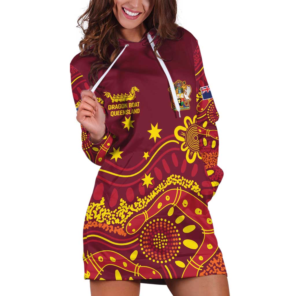 Personalised Australia Queensland Dragons Boat Hoodie Dress Aussie Aboriginal Dot Style - Vibe Hoodie Shop