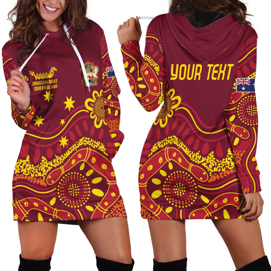 Personalised Australia Queensland Dragons Boat Hoodie Dress Aussie Aboriginal Dot Style - Vibe Hoodie Shop