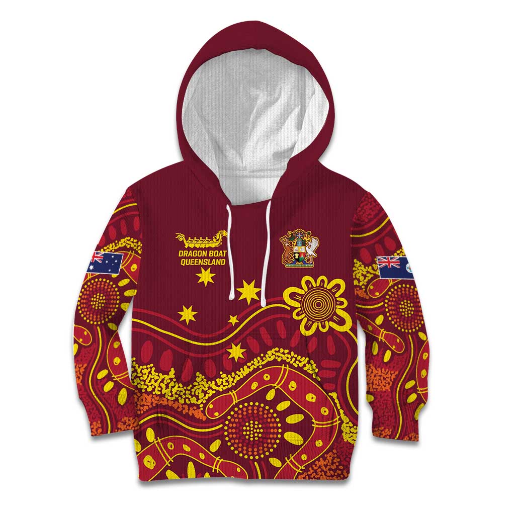 Personalised Australia Queensland Dragons Boat Kid Hoodie Aussie Aboriginal Dot Style - Vibe Hoodie Shop