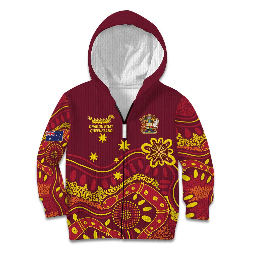 Personalised Australia Queensland Dragons Boat Kid Hoodie Aussie Aboriginal Dot Style - Vibe Hoodie Shop