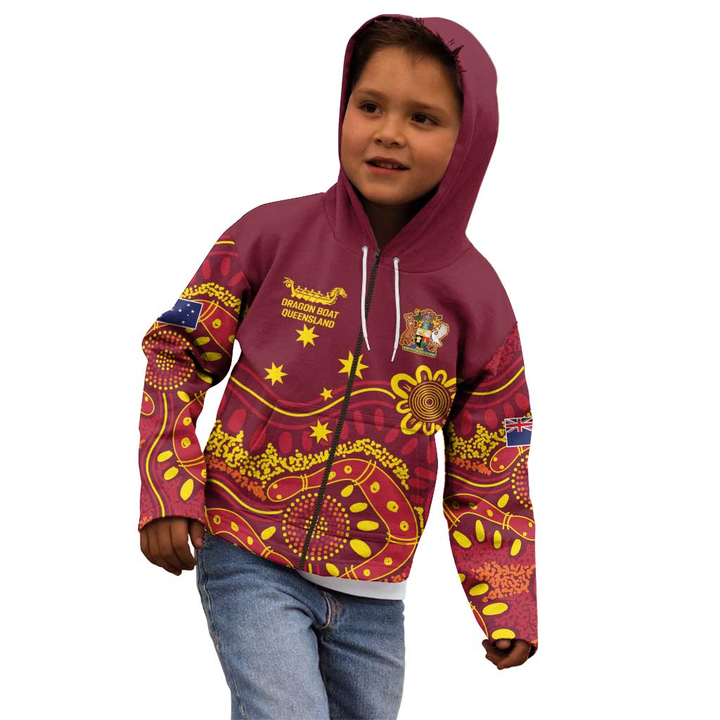 Personalised Australia Queensland Dragons Boat Kid Hoodie Aussie Aboriginal Dot Style - Vibe Hoodie Shop