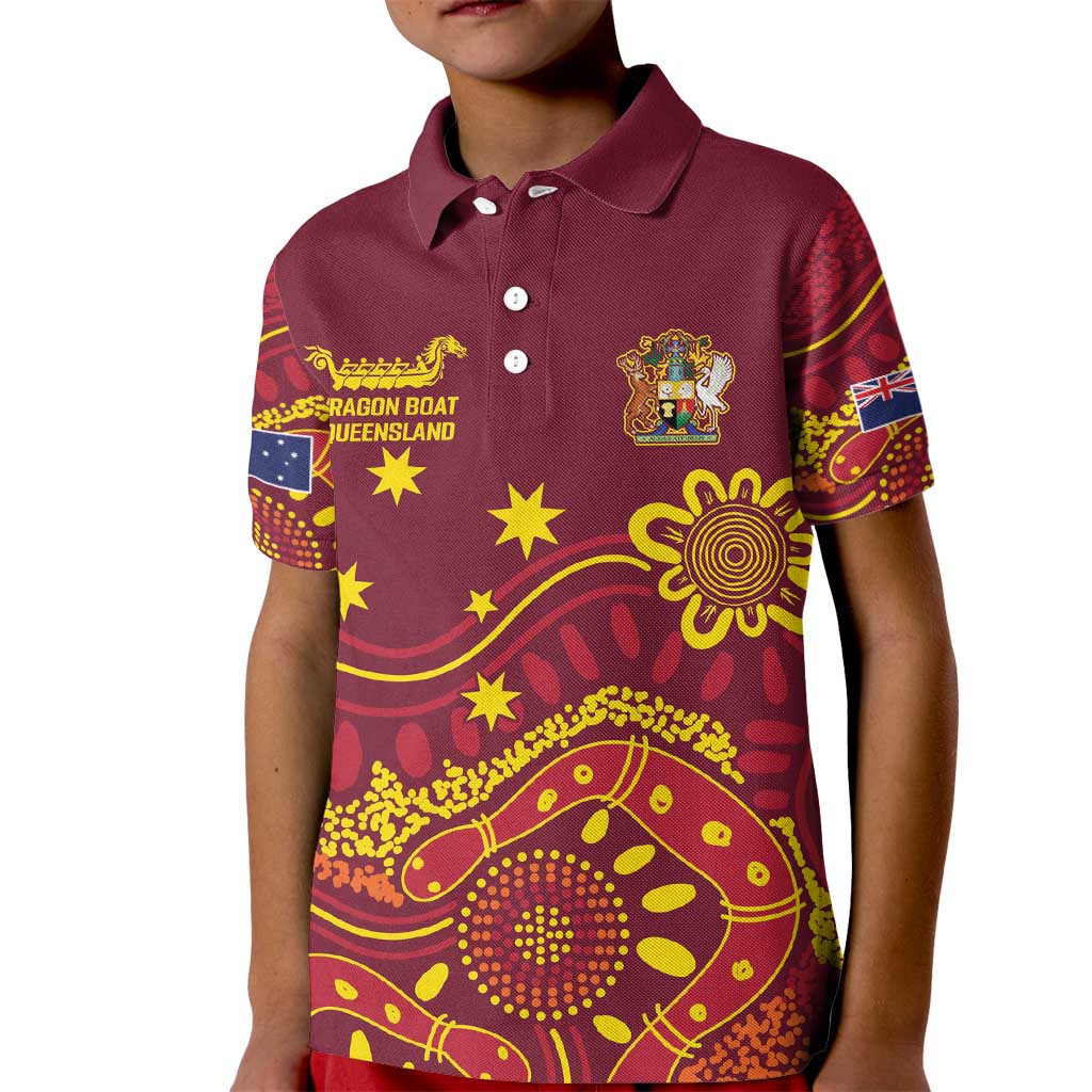 Personalised Australia Queensland Dragons Boat Kid Polo Shirt Aussie Aboriginal Dot Style - Vibe Hoodie Shop