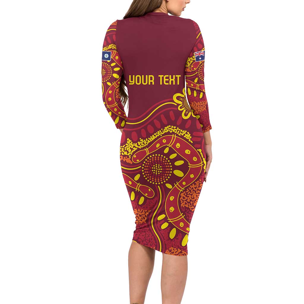 Personalised Australia Queensland Dragons Boat Long Sleeve Bodycon Dress Aussie Aboriginal Dot Style