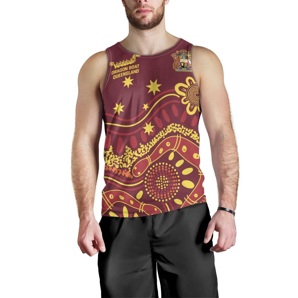 Personalised Australia Queensland Dragons Boat Men Tank Top Aussie Aboriginal Dot Style - Vibe Hoodie Shop