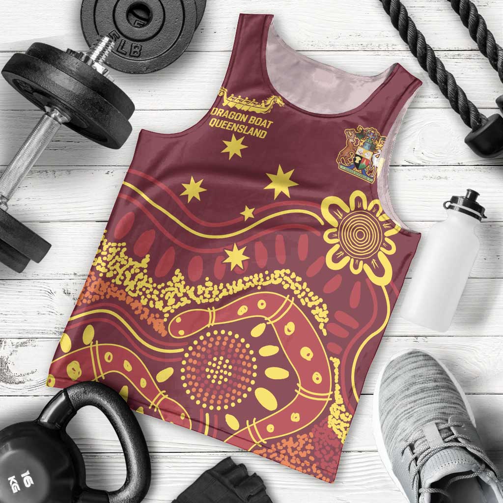 Personalised Australia Queensland Dragons Boat Men Tank Top Aussie Aboriginal Dot Style - Vibe Hoodie Shop