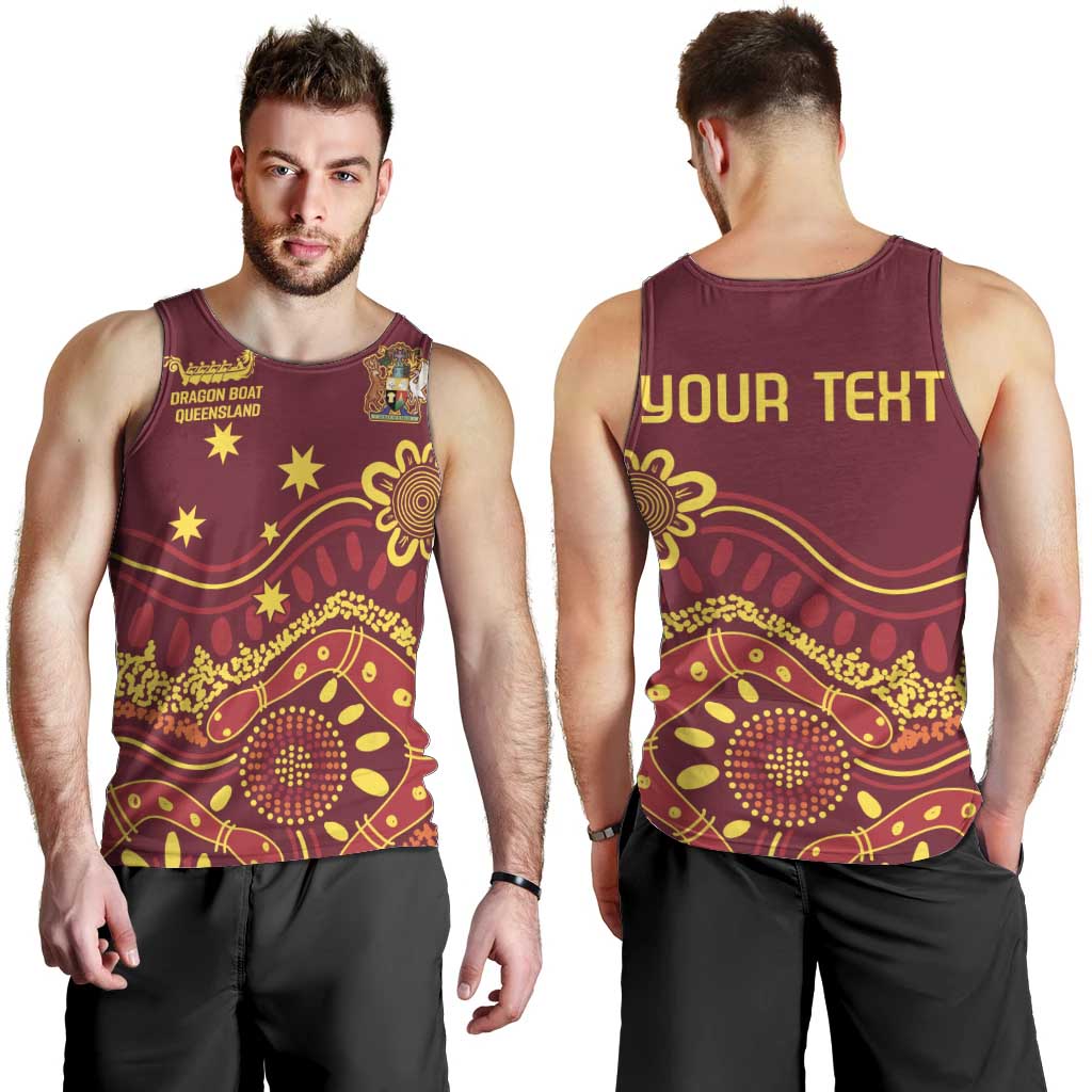 Personalised Australia Queensland Dragons Boat Men Tank Top Aussie Aboriginal Dot Style - Vibe Hoodie Shop