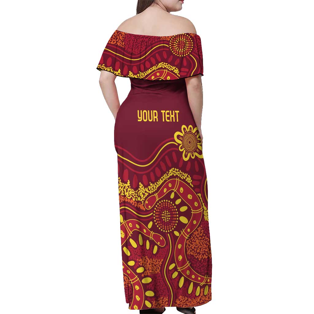 Personalised Australia Queensland Dragons Boat Off Shoulder Maxi Dress Aussie Aboriginal Dot Style