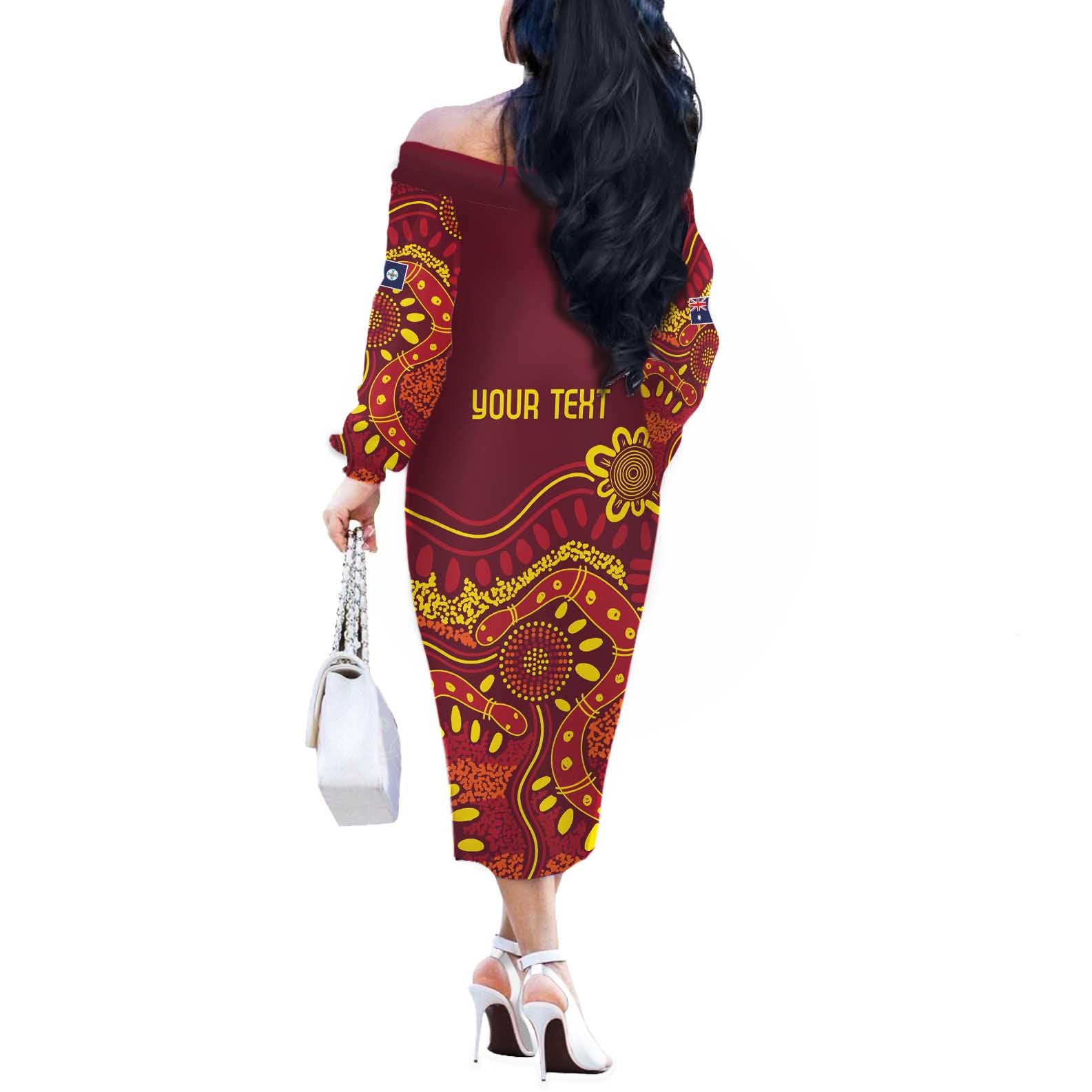 Personalised Australia Queensland Dragons Boat Off The Shoulder Long Sleeve Dress Aussie Aboriginal Dot Style