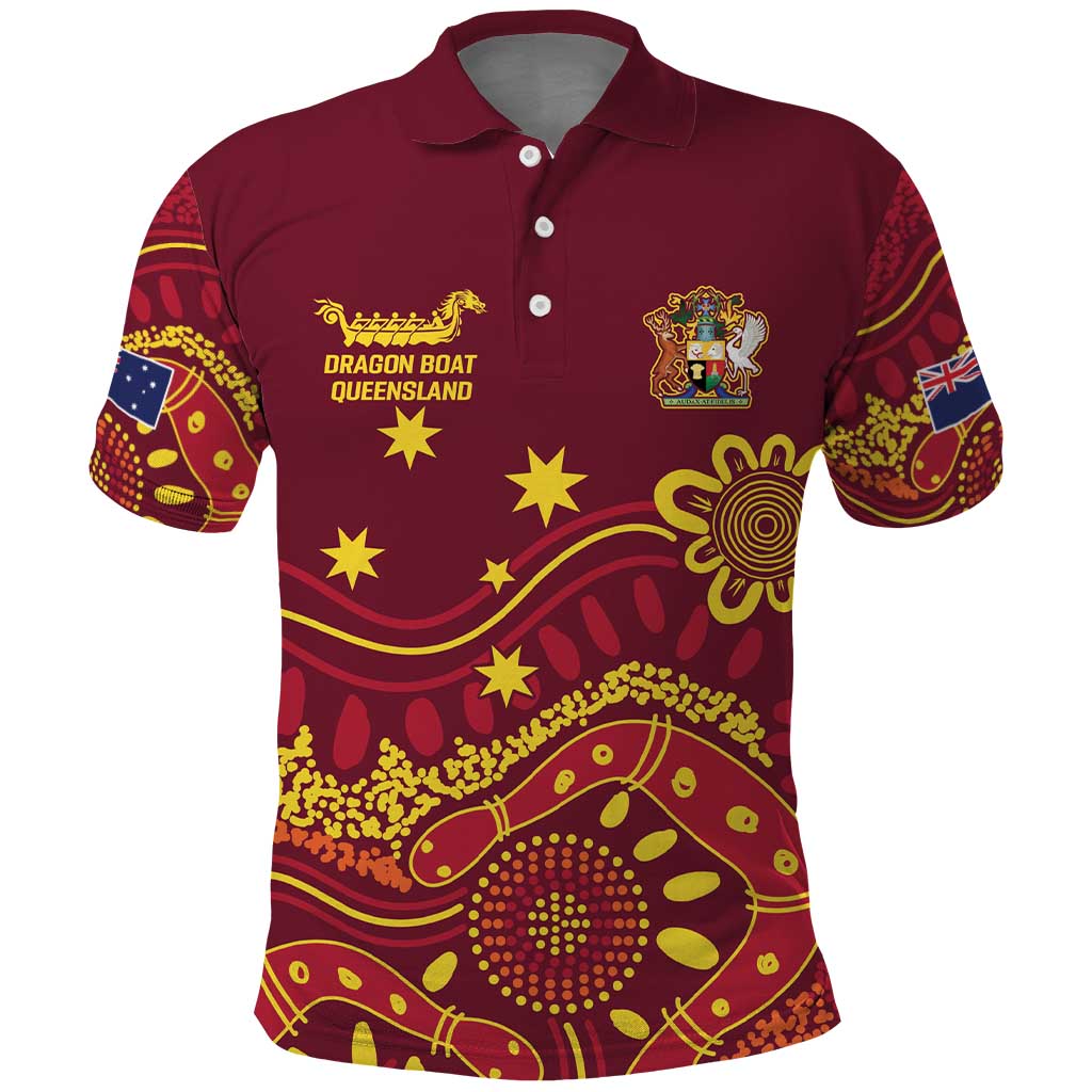 Personalised Australia Queensland Dragons Boat Polo Shirt Aussie Aboriginal Dot Style LT9 - Vibe Hoodie Shop