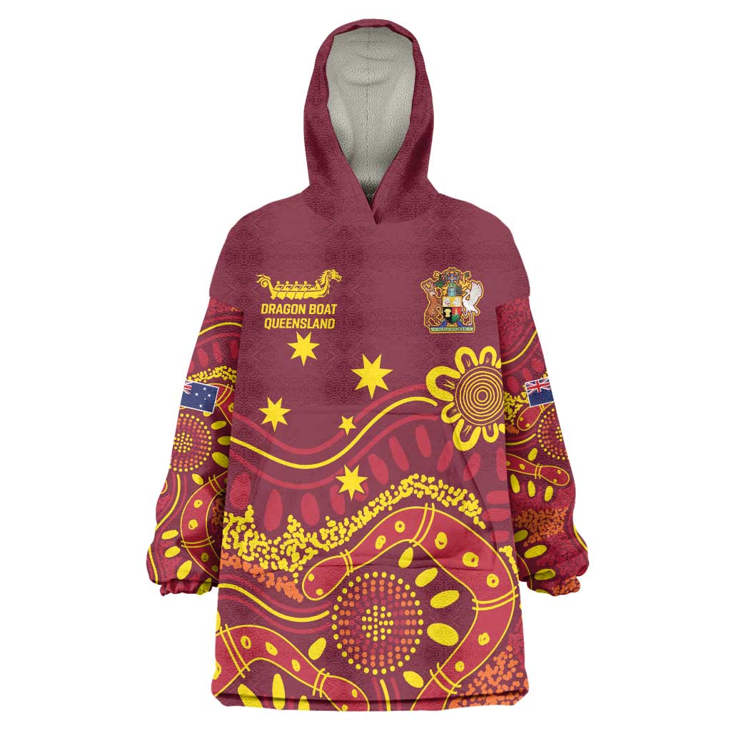 Personalised Australia Queensland Dragons Boat Wearable Blanket Hoodie Aussie Aboriginal Dot Style - Vibe Hoodie Shop