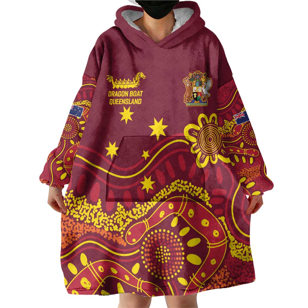 Personalised Australia Queensland Dragons Boat Wearable Blanket Hoodie Aussie Aboriginal Dot Style - Vibe Hoodie Shop