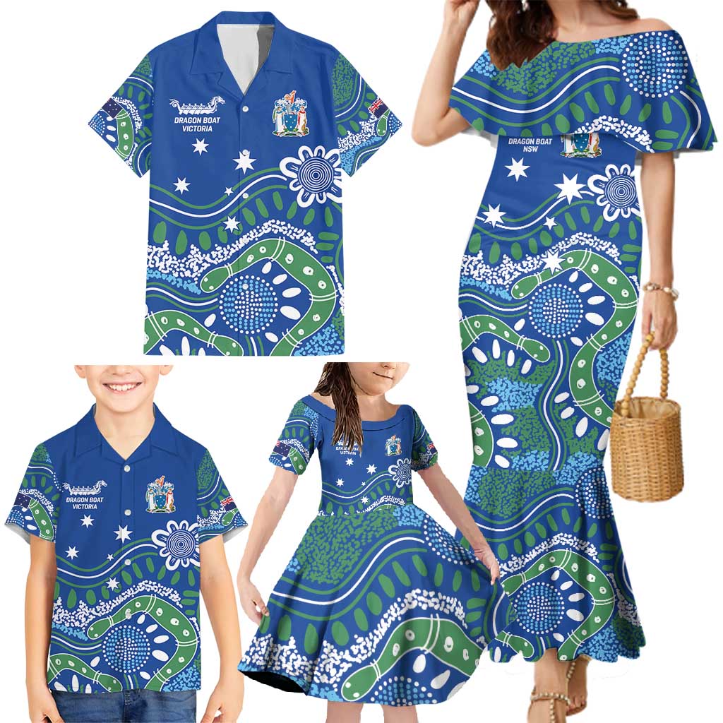 Personalised Australia Victoria Dragons Boat Family Matching Mermaid Dress and Hawaiian Shirt Aussie Aboriginal Dot Style