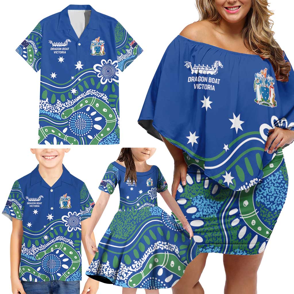 Personalised Australia Victoria Dragons Boat Family Matching Off Shoulder Short Dress and Hawaiian Shirt Aussie Aboriginal Dot Style