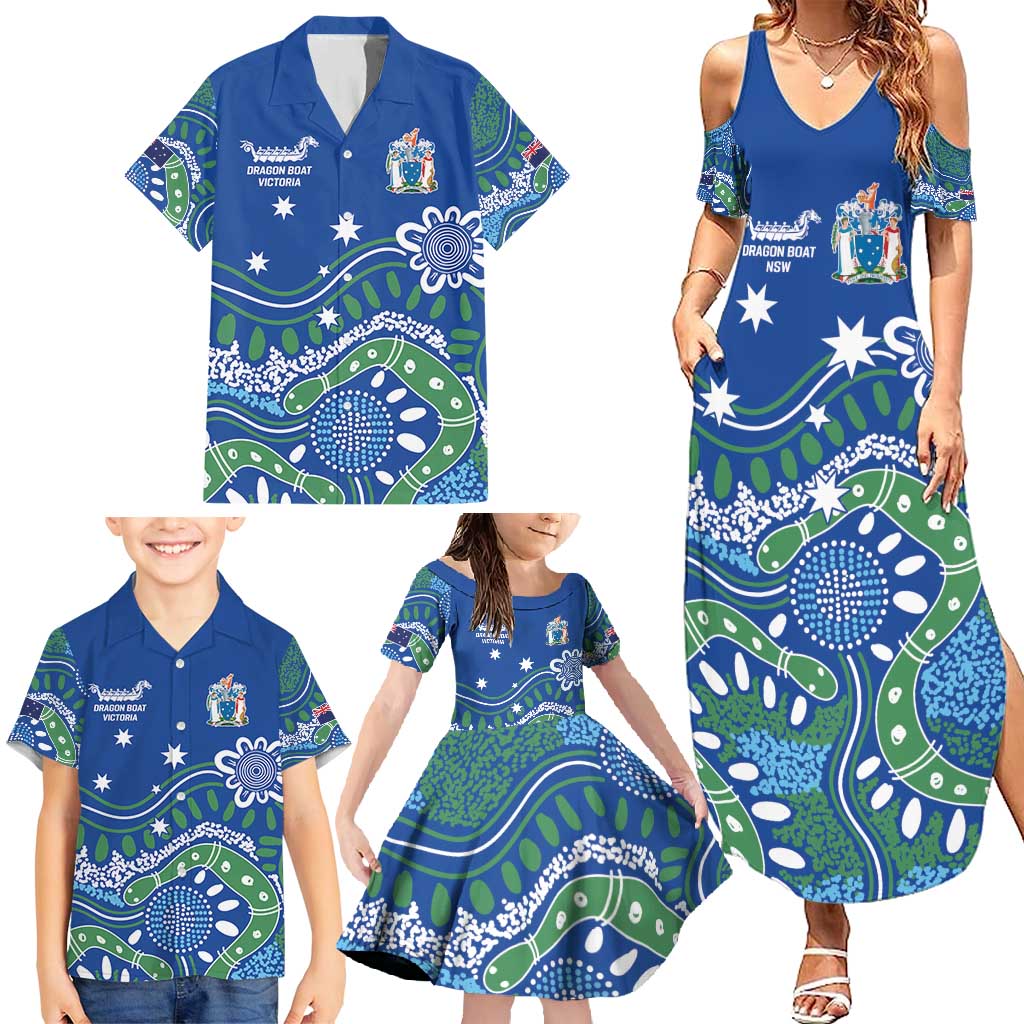 Personalised Australia Victoria Dragons Boat Family Matching Summer Maxi Dress and Hawaiian Shirt Aussie Aboriginal Dot Style