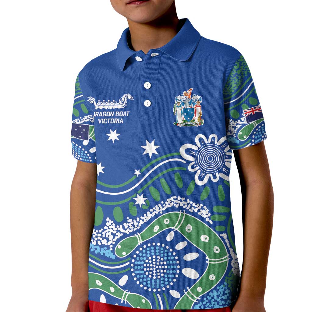 Personalised Australia Victoria Dragons Boat Kid Polo Shirt Aussie Aboriginal Dot Style - Vibe Hoodie Shop