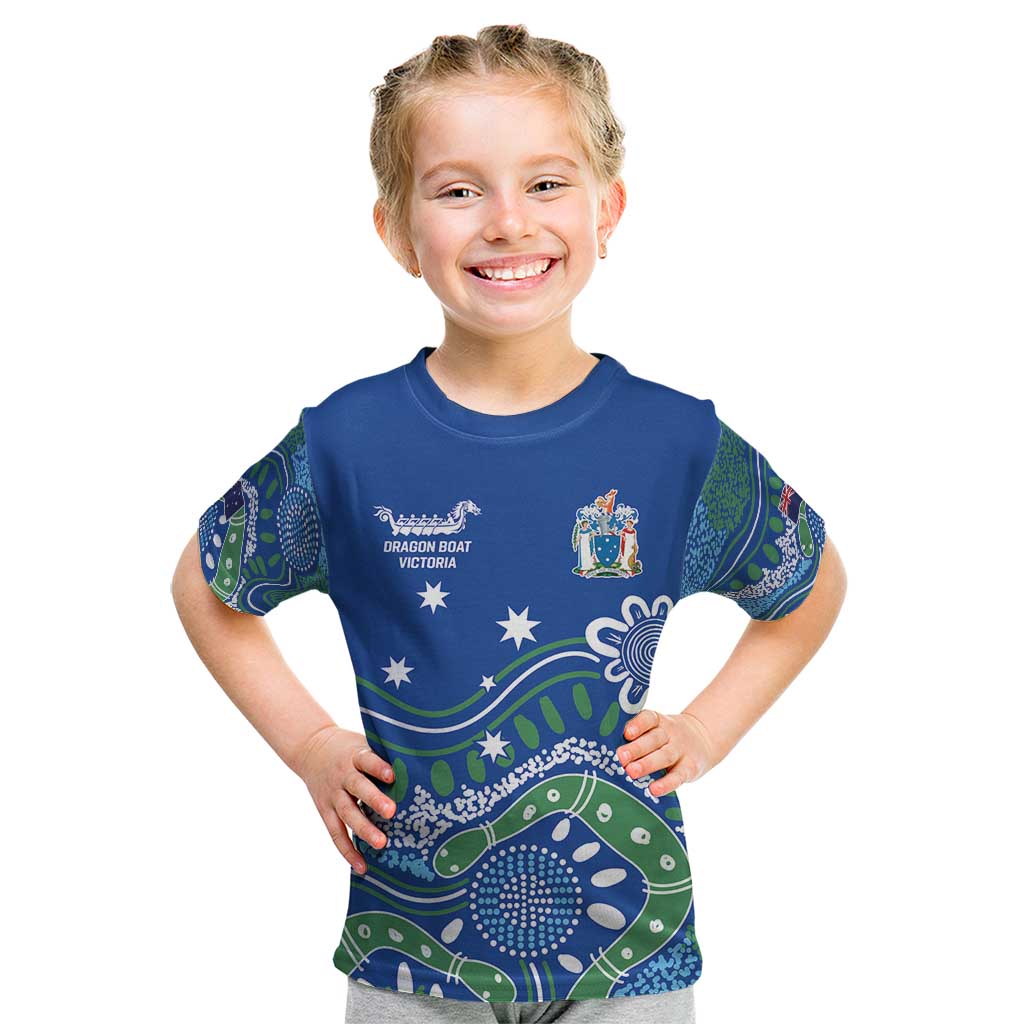 Personalised Australia Victoria Dragons Boat Kid T Shirt Aussie Aboriginal Dot Style - Vibe Hoodie Shop