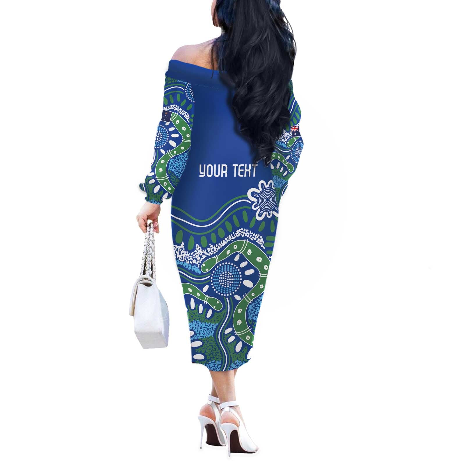 Personalised Australia Victoria Dragons Boat Off The Shoulder Long Sleeve Dress Aussie Aboriginal Dot Style