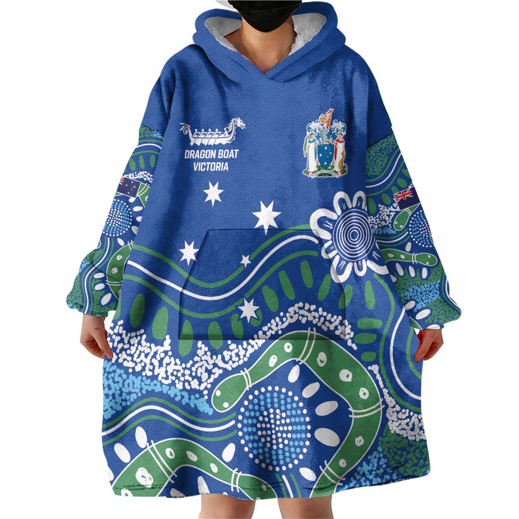 Personalised Australia Victoria Dragons Boat Wearable Blanket Hoodie Aussie Aboriginal Dot Style - Vibe Hoodie Shop