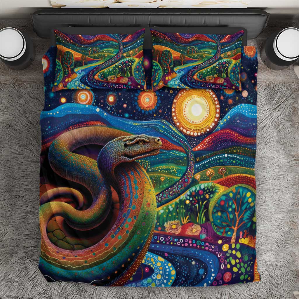 Aboriginal Dreamtime Rainbow Serpent Bedding Set - Vibe Hoodie Shop