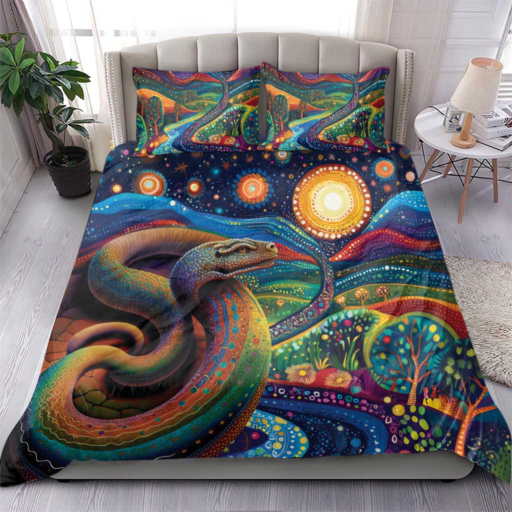 Aboriginal Dreamtime Rainbow Serpent Bedding Set - Vibe Hoodie Shop