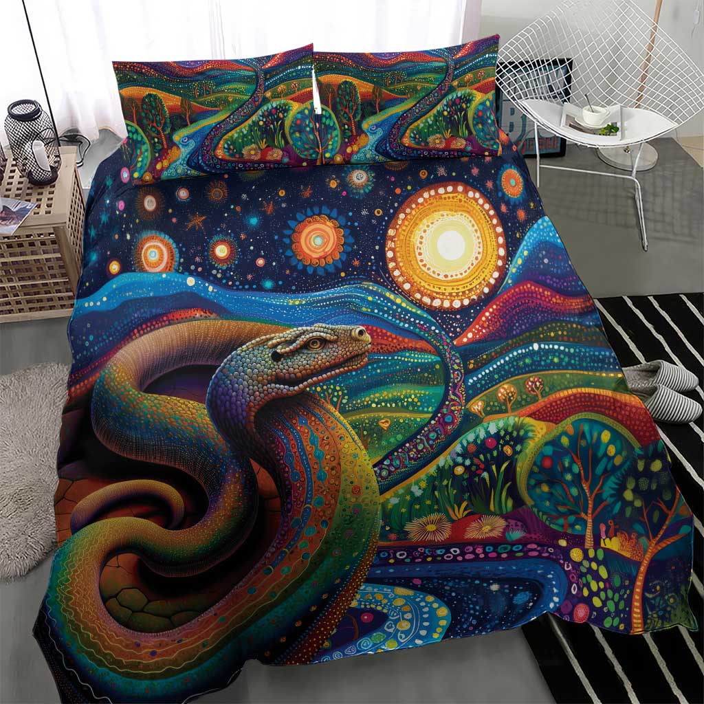 Aboriginal Dreamtime Rainbow Serpent Bedding Set - Vibe Hoodie Shop
