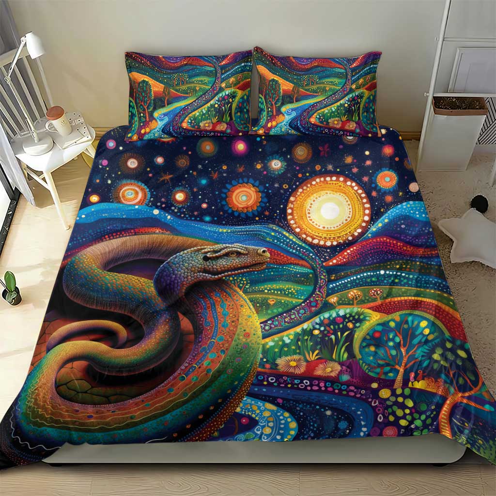 Aboriginal Dreamtime Rainbow Serpent Bedding Set - Vibe Hoodie Shop