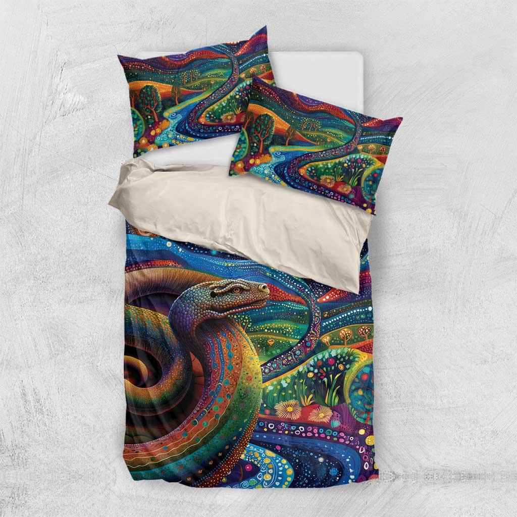 Aboriginal Dreamtime Rainbow Serpent Bedding Set - Vibe Hoodie Shop