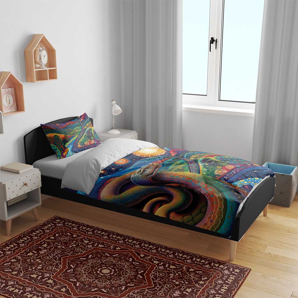 Aboriginal Dreamtime Rainbow Serpent Bedding Set - Vibe Hoodie Shop