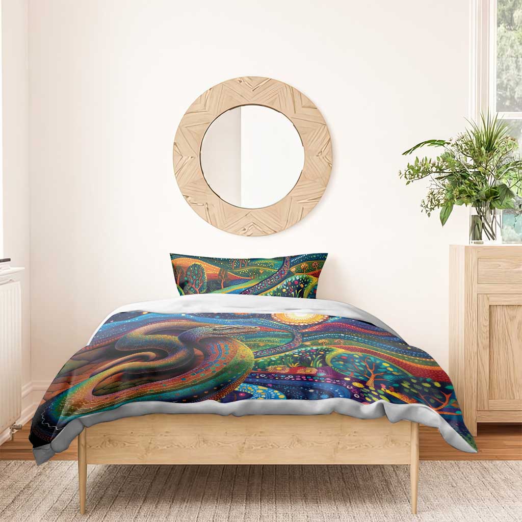 Aboriginal Dreamtime Rainbow Serpent Bedding Set - Vibe Hoodie Shop