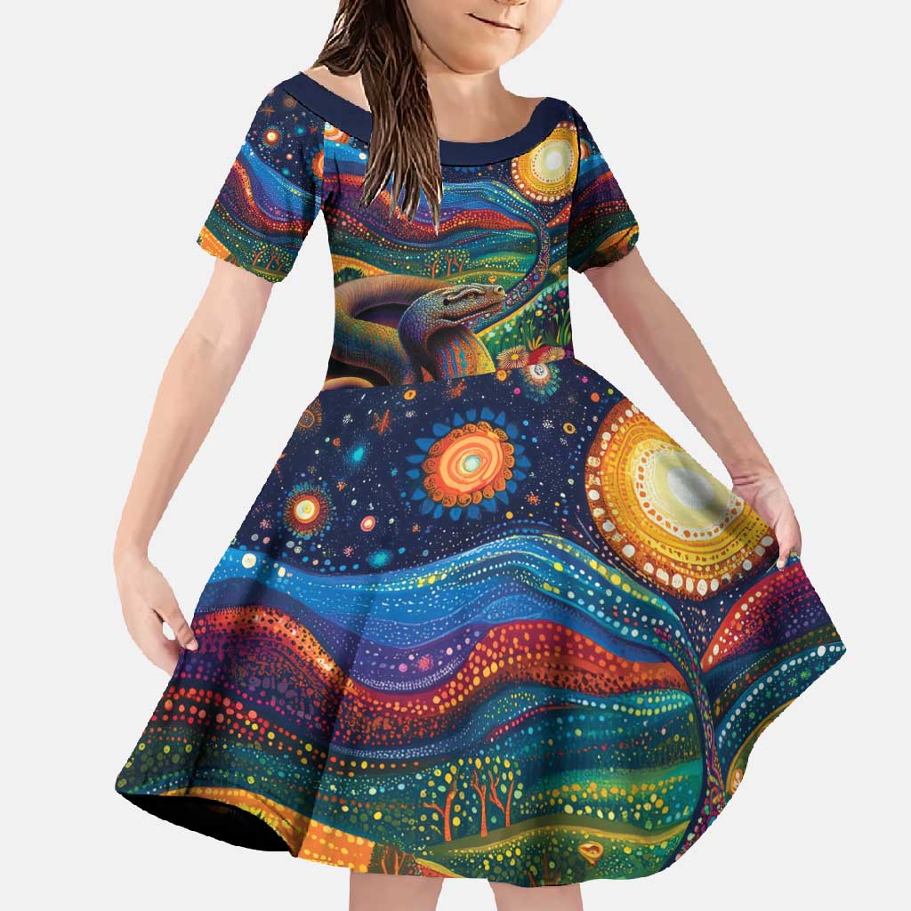 Aboriginal Dreamtime Rainbow Serpent Family Matching Long Sleeve Bodycon Dress and Hawaiian Shirt