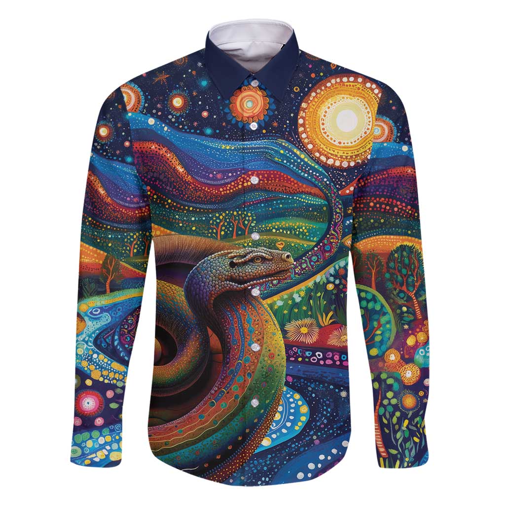 Aboriginal Dreamtime Rainbow Serpent Family Matching Long Sleeve Bodycon Dress and Hawaiian Shirt