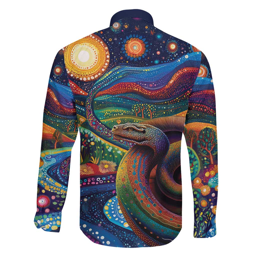 Aboriginal Dreamtime Rainbow Serpent Family Matching Long Sleeve Bodycon Dress and Hawaiian Shirt