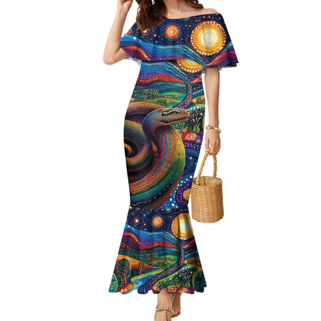 Aboriginal Dreamtime Rainbow Serpent Family Matching Mermaid Dress and Hawaiian Shirt