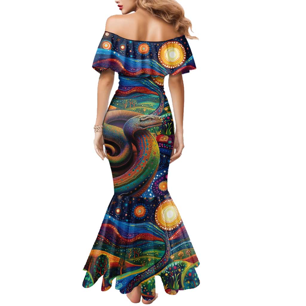 Aboriginal Dreamtime Rainbow Serpent Family Matching Mermaid Dress and Hawaiian Shirt