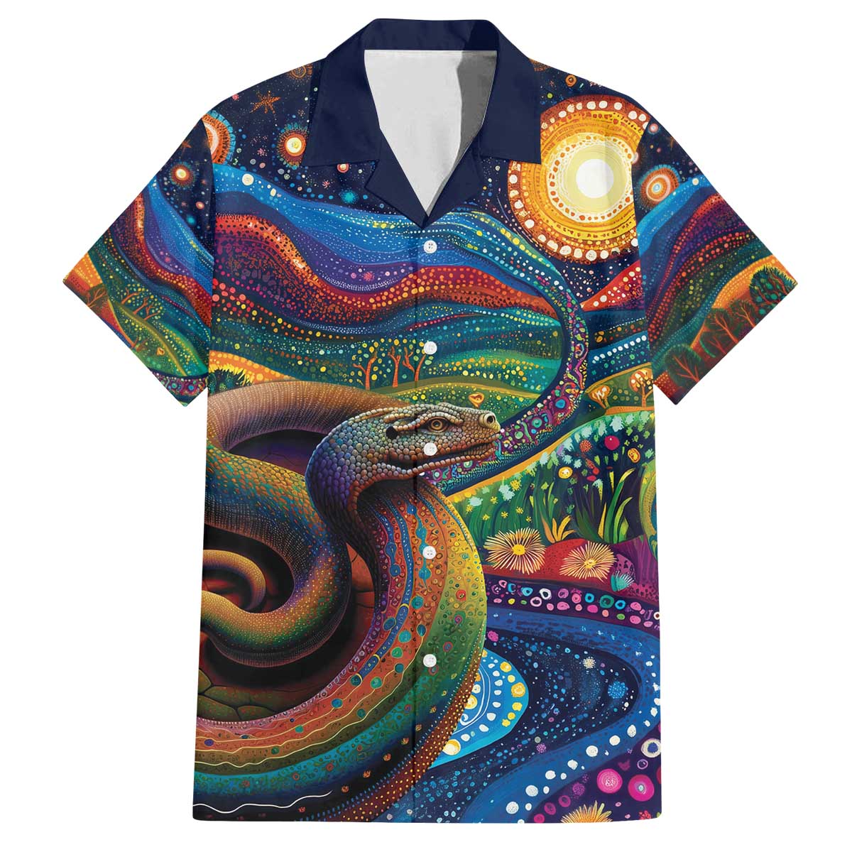 Aboriginal Dreamtime Rainbow Serpent Family Matching Off The Shoulder Long Sleeve Dress and Hawaiian Shirt