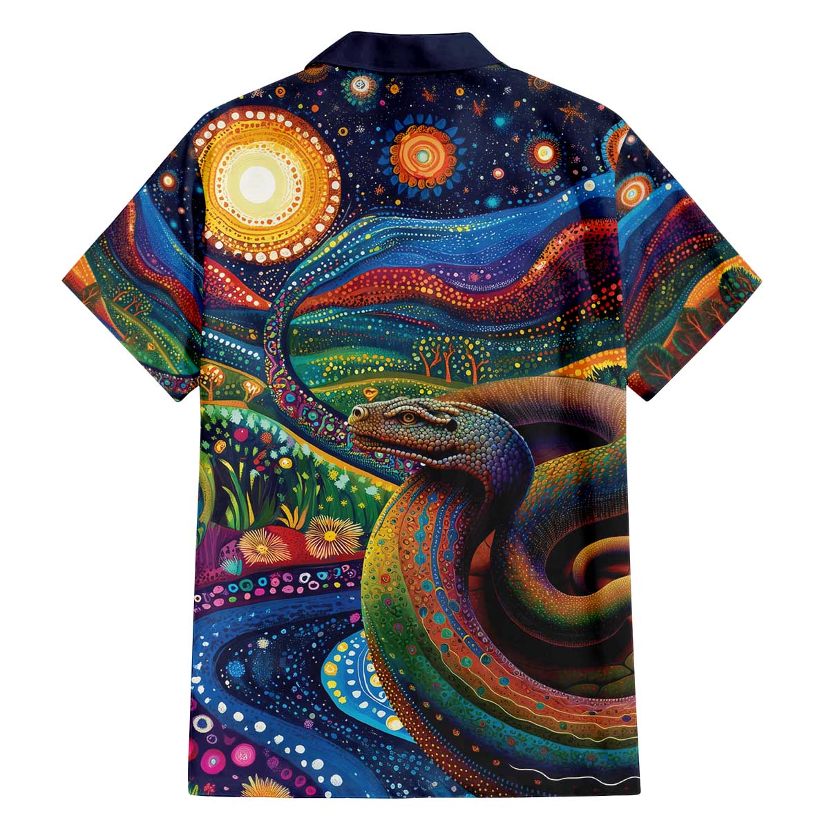 Aboriginal Dreamtime Rainbow Serpent Family Matching Off The Shoulder Long Sleeve Dress and Hawaiian Shirt