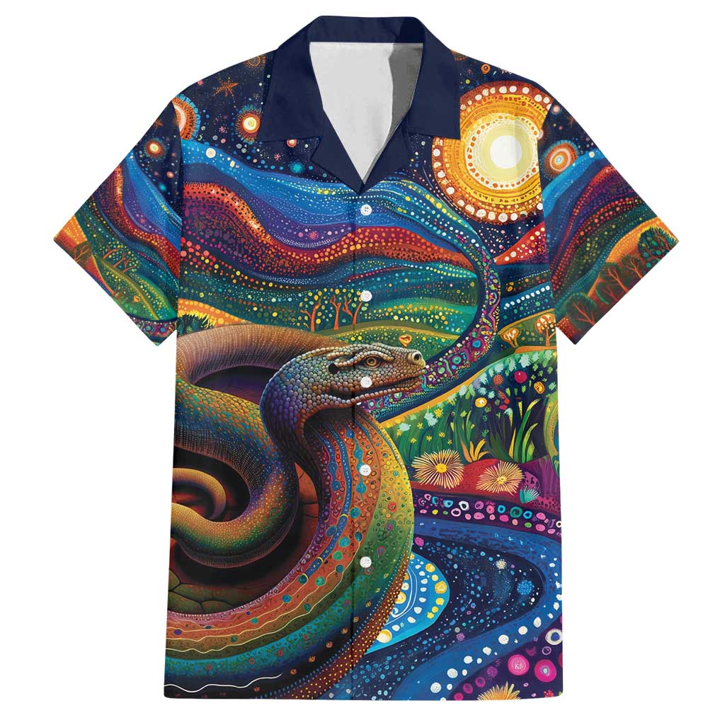 Aboriginal Dreamtime Rainbow Serpent Family Matching Off Shoulder Maxi Dress and Hawaiian Shirt