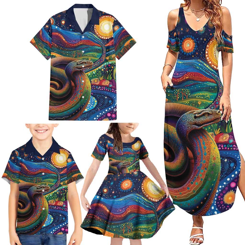 Aboriginal Dreamtime Rainbow Serpent Family Matching Summer Maxi Dress and Hawaiian Shirt