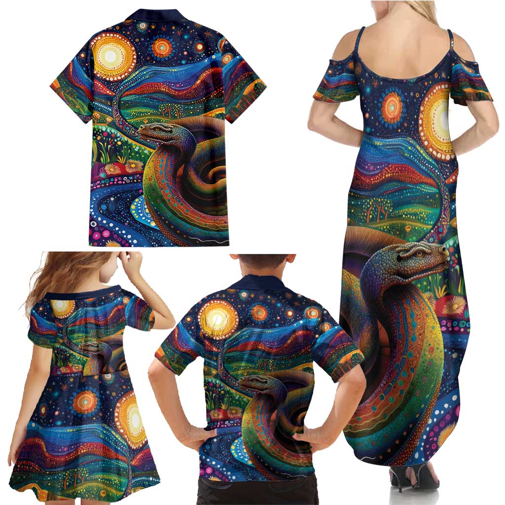 Aboriginal Dreamtime Rainbow Serpent Family Matching Summer Maxi Dress and Hawaiian Shirt