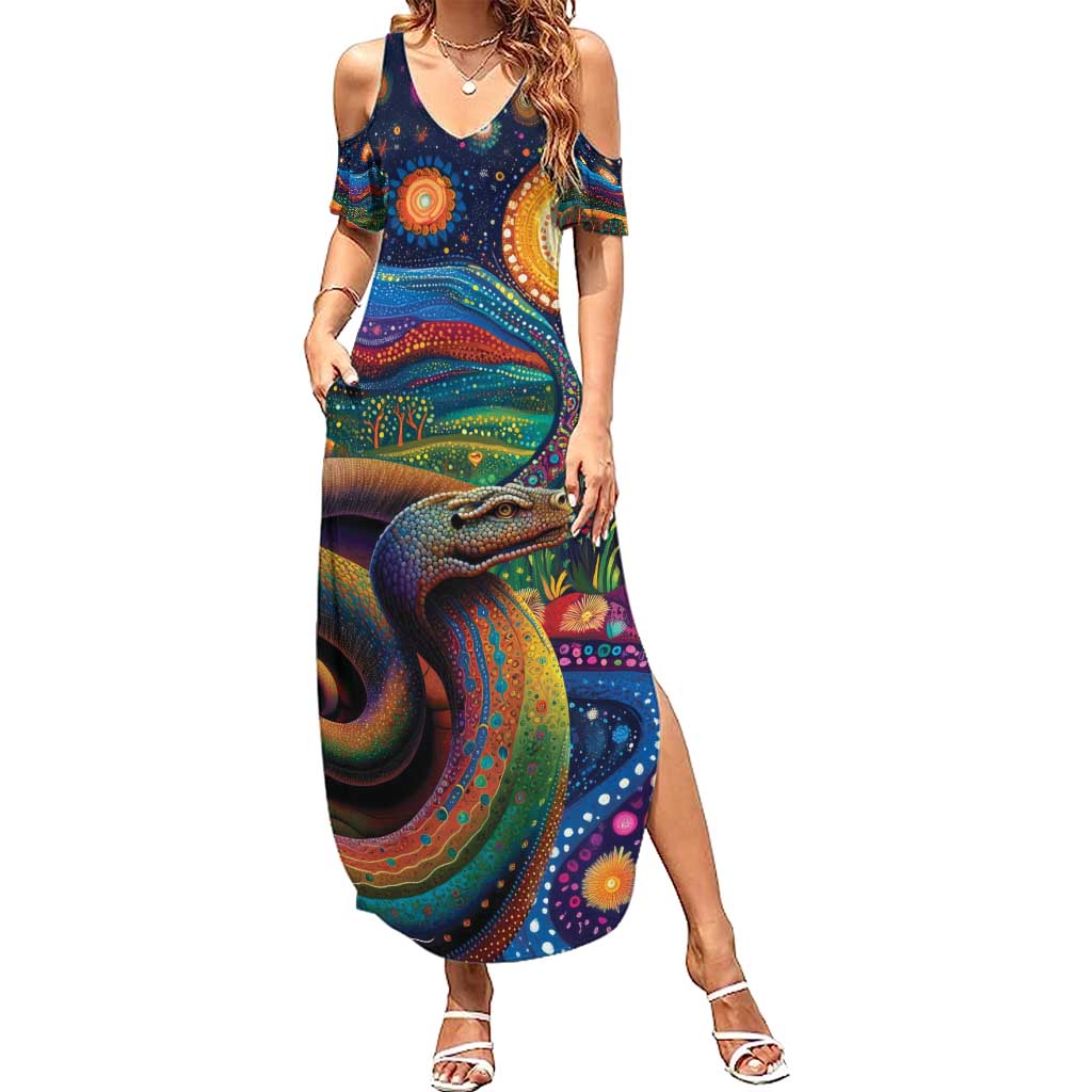 Aboriginal Dreamtime Rainbow Serpent Family Matching Summer Maxi Dress and Hawaiian Shirt