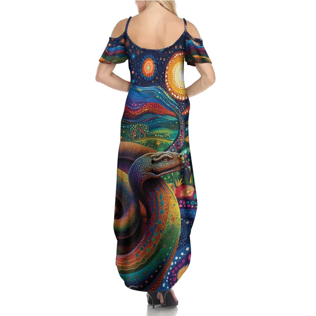 Aboriginal Dreamtime Rainbow Serpent Family Matching Summer Maxi Dress and Hawaiian Shirt