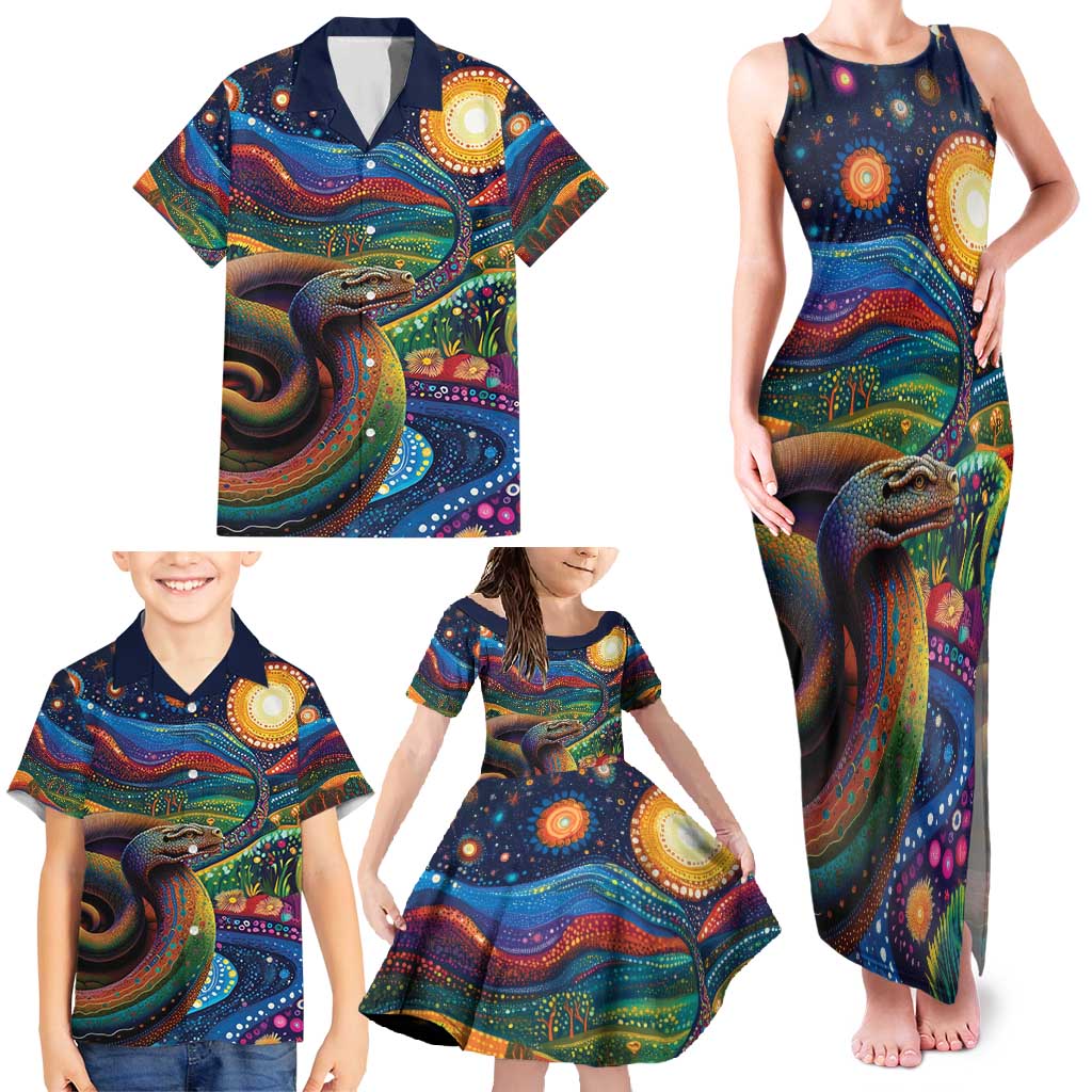 Aboriginal Dreamtime Rainbow Serpent Family Matching Tank Maxi Dress and Hawaiian Shirt