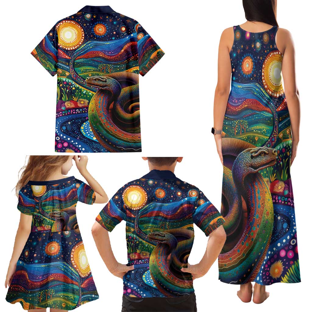 Aboriginal Dreamtime Rainbow Serpent Family Matching Tank Maxi Dress and Hawaiian Shirt