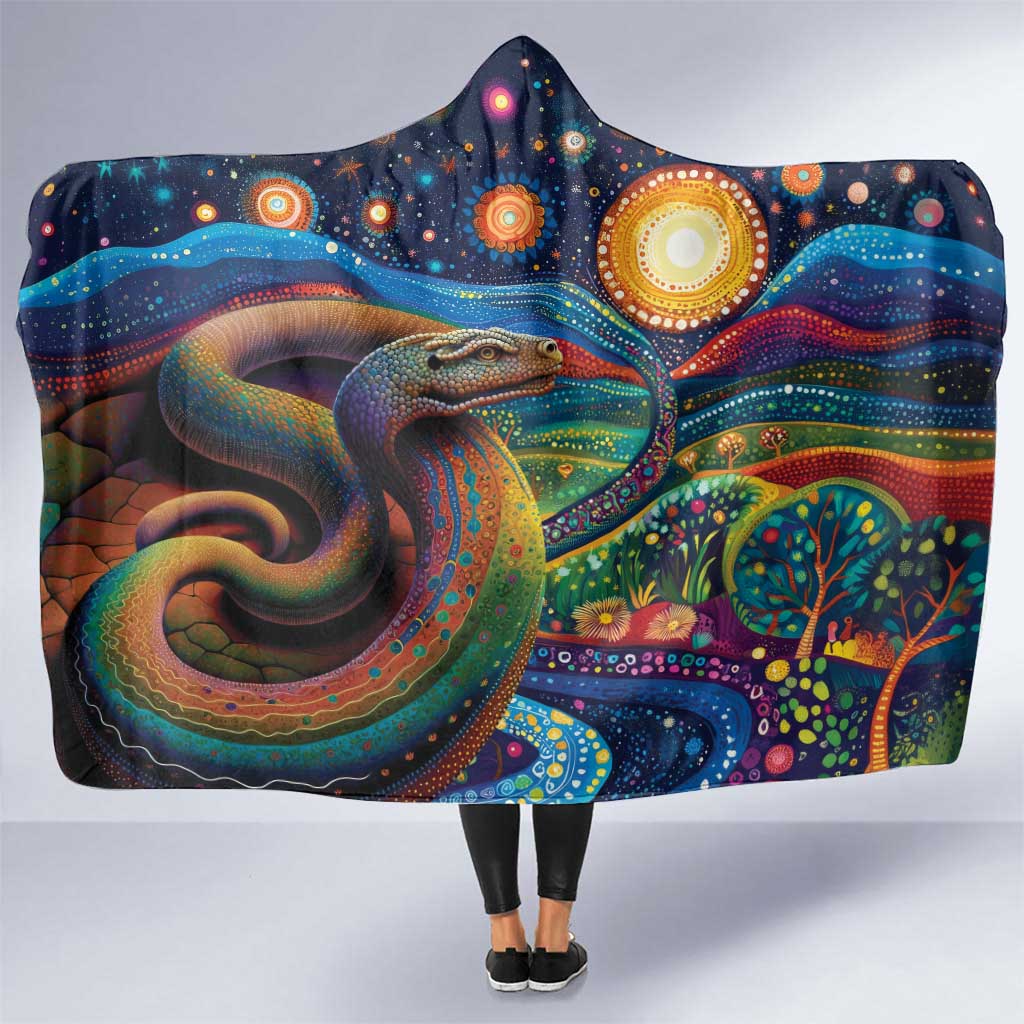 Aboriginal Dreamtime Rainbow Serpent Hooded Blanket