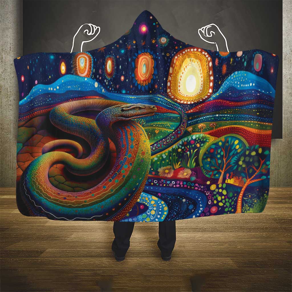 Aboriginal Dreamtime Rainbow Serpent Hooded Blanket