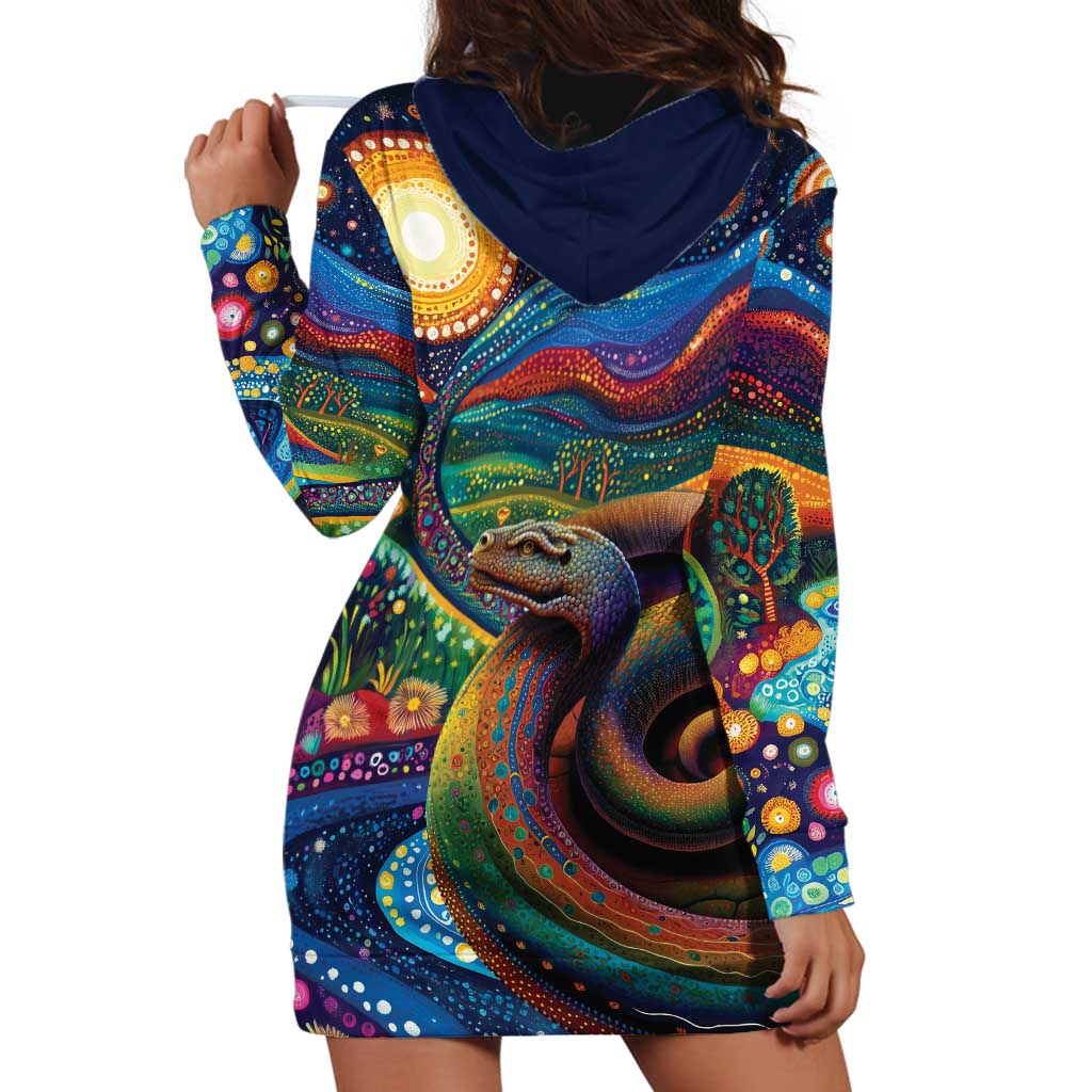 Aboriginal Dreamtime Rainbow Serpent Hoodie Dress - Vibe Hoodie Shop