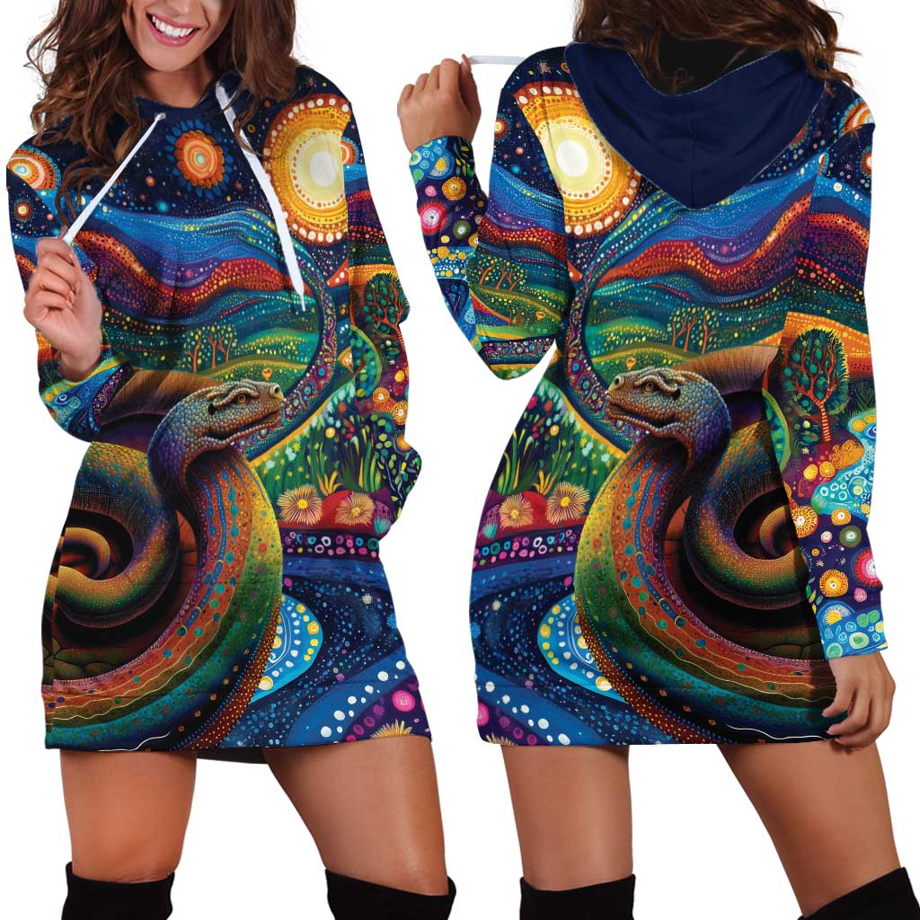 Aboriginal Dreamtime Rainbow Serpent Hoodie Dress - Vibe Hoodie Shop